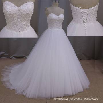 Luxe a-ligne de perles Appliques de dentelle robe de mariée dos-nu princesse